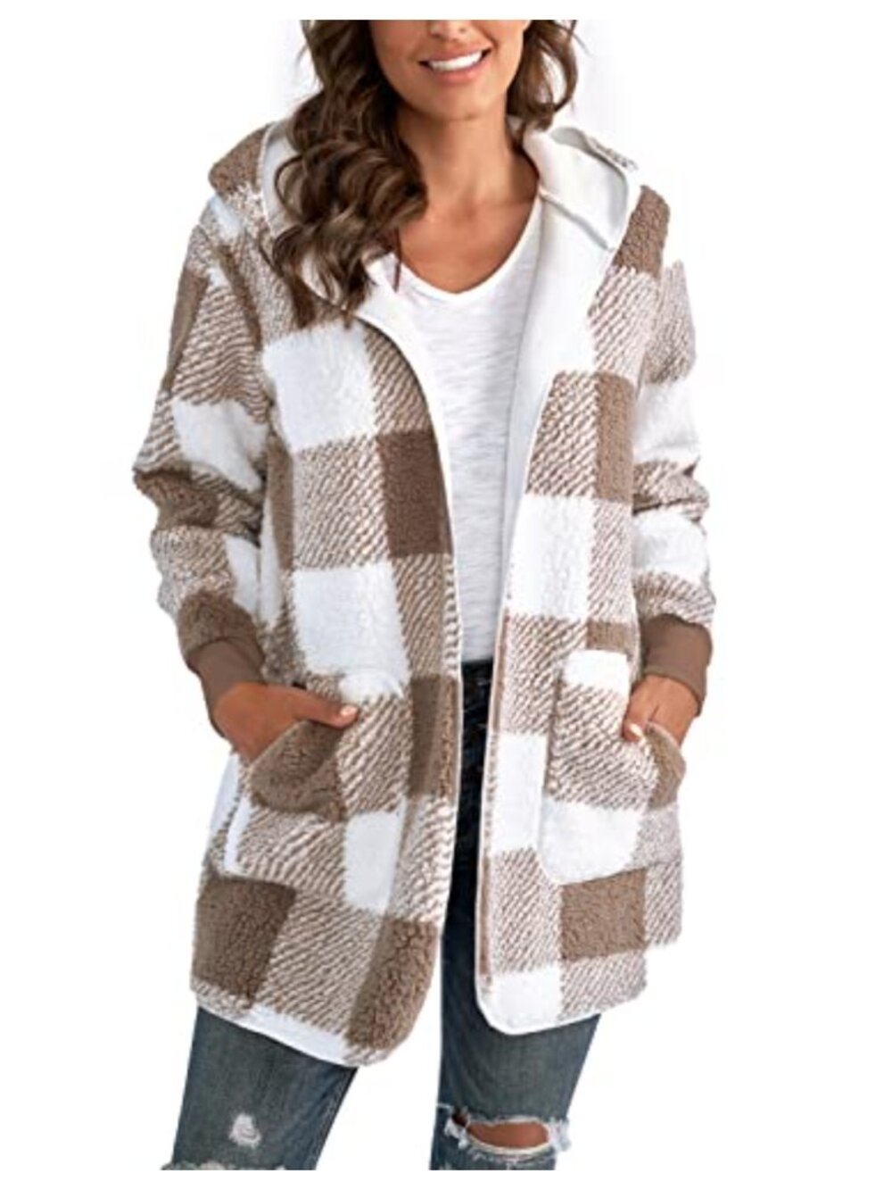 Oversized Sherpa Fleece Hooded Cardigan Long Sweater Jacket Women